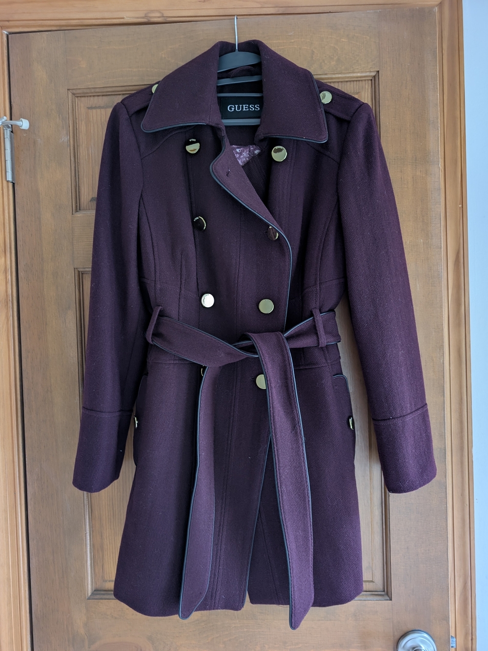 GUESS Women's Double-Breasted Purple Pea Coat